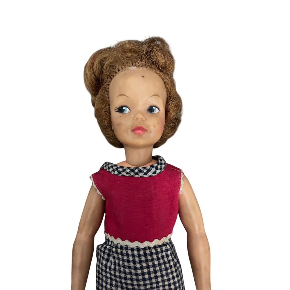 Vintage 1960s Vinyl Fashion Doll Gingham Red Top Side Glancing‎ Eyes 11 Inch